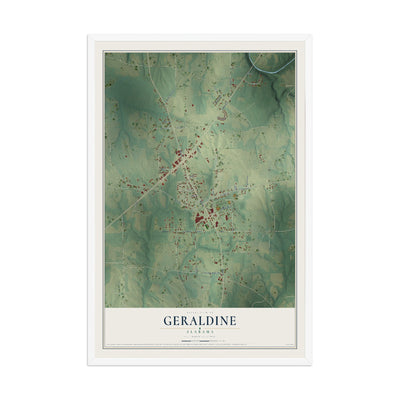 Map of Geraldine, Alabama, 12 x 18 inch print in a white wood frame