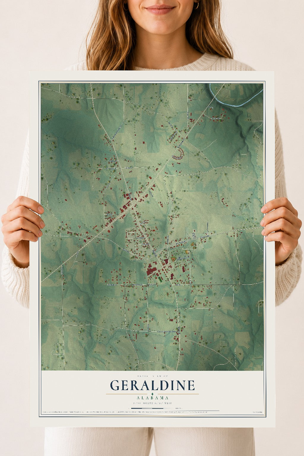 Map of Geraldine, Alabama, 18 x 24 inch unframed archival matte print