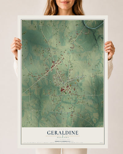 Map of Geraldine, Alabama, 24 x 36 inch unframed archival matte print