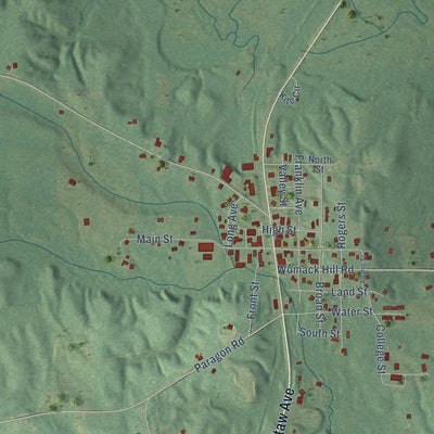 Close-up of the map of Gilbertown, Alabama print showing street and building detail