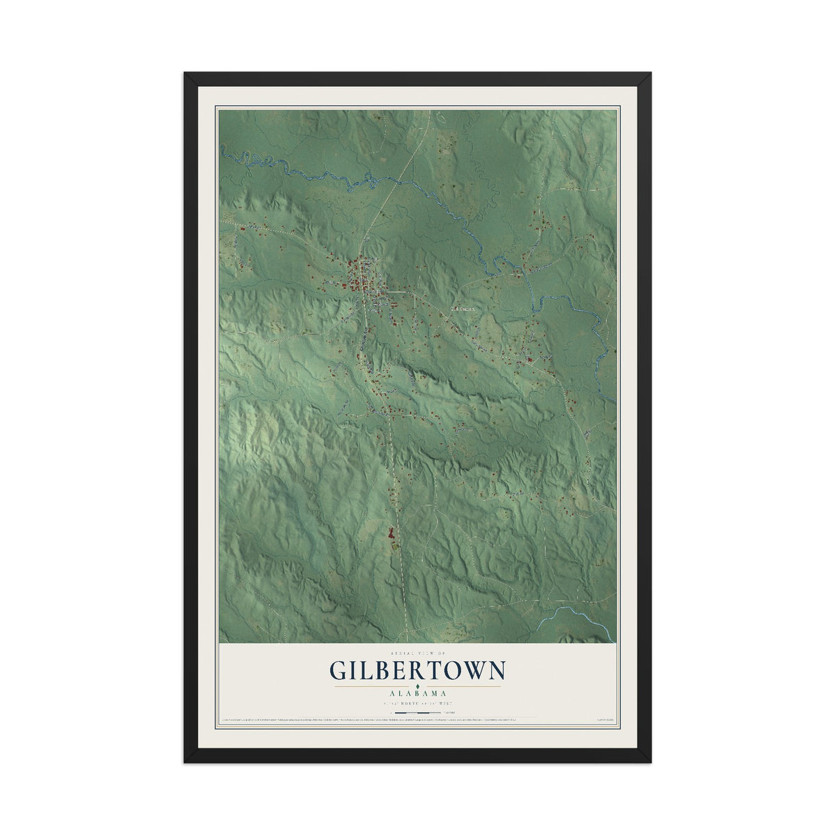 Map of Gilbertown, Alabama, 12 x 18 inch print in a black wood frame
