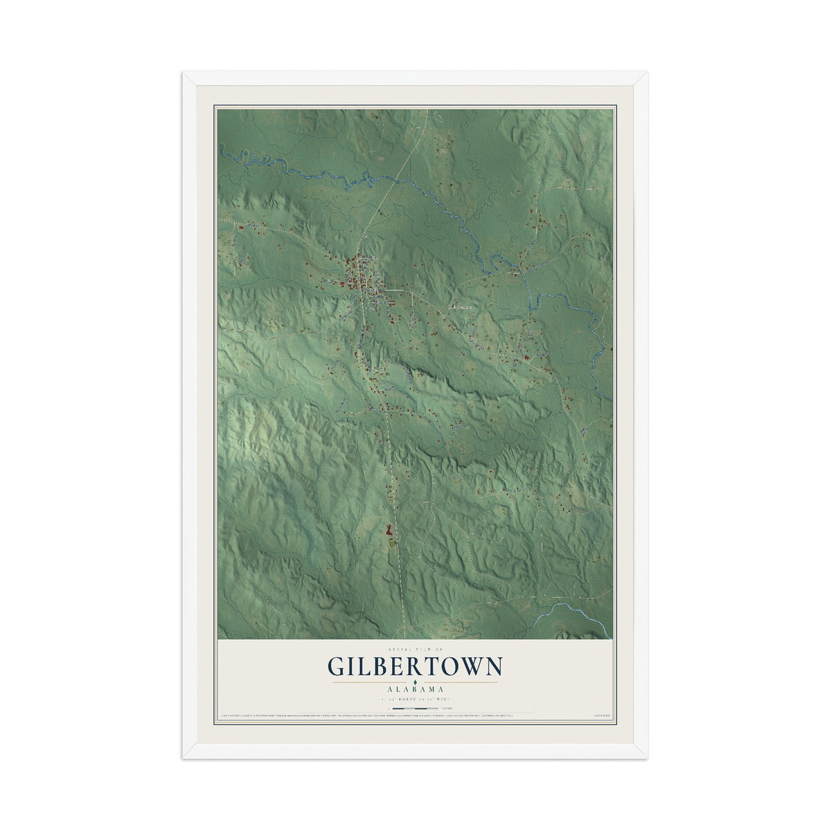 Map of Gilbertown, Alabama, 12 x 18 inch print in a white wood frame