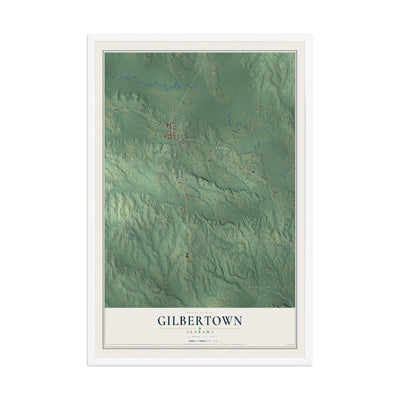 Map of Gilbertown, Alabama, 12 x 18 inch print in a white wood frame