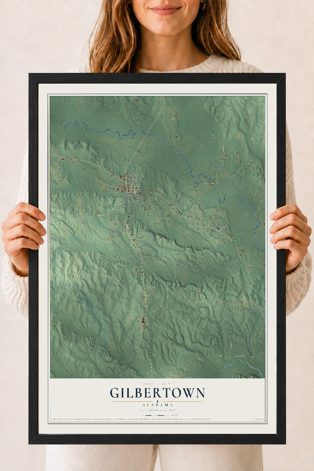 Map of Gilbertown, Alabama, 18 x 24 inch print in a black wood frame