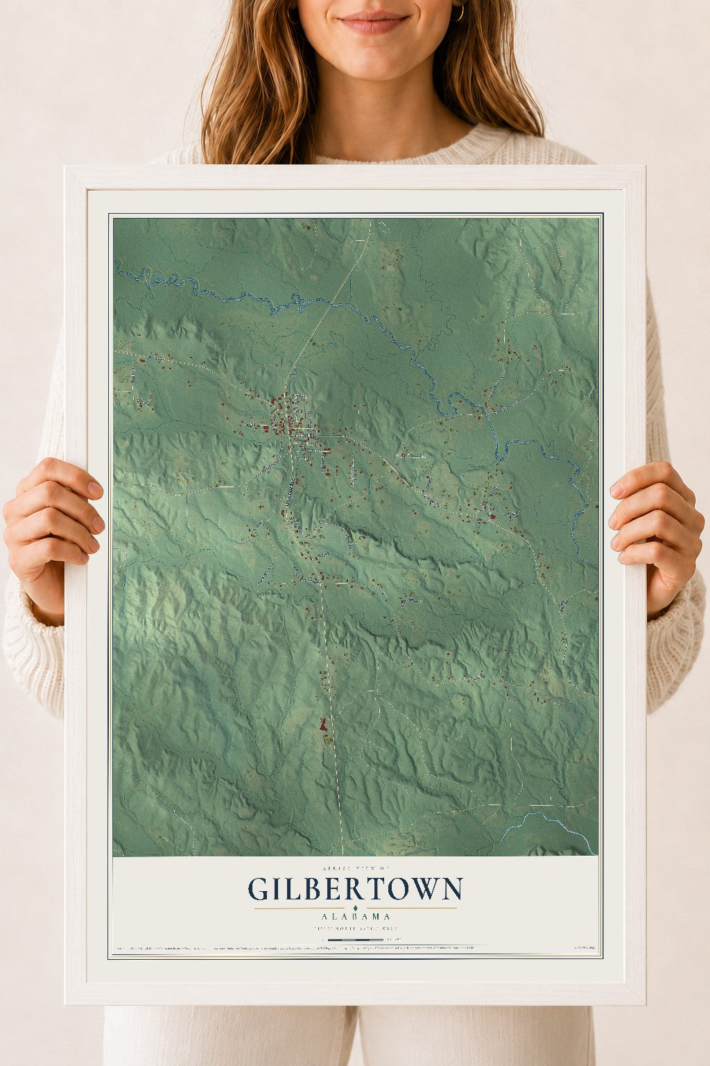 Map of Gilbertown, Alabama, 18 x 24 inch print in a white wood frame