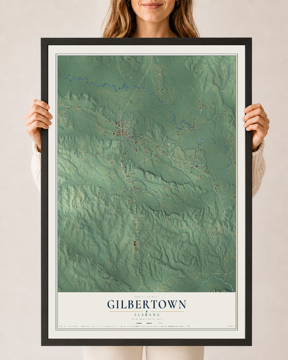 Map of Gilbertown, Alabama, 24 x 36 inch print in a black wood frame