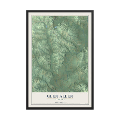 Map of Glen Allen, Alabama, 12 x 18 inch print in a black wood frame