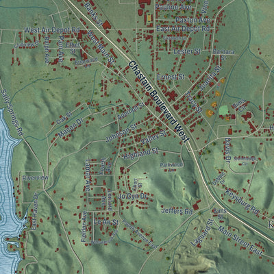 Close-up of the map of Glencoe, Alabama print showing street and building detail