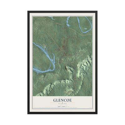 Map of Glencoe, Alabama, 12 x 18 inch print in a black wood frame