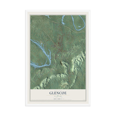 Map of Glencoe, Alabama, 12 x 18 inch print in a white wood frame