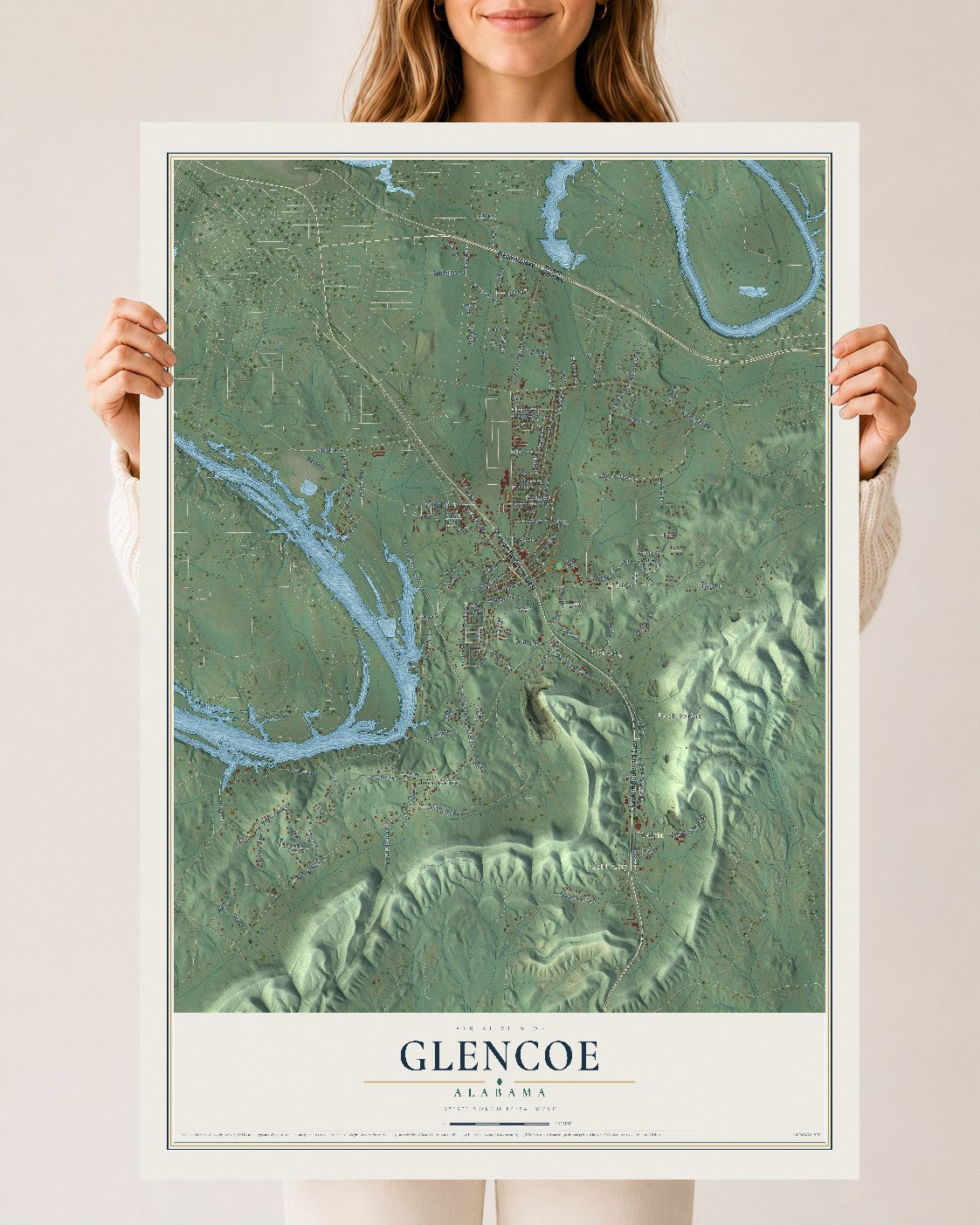 Map of Glencoe, Alabama, 24 x 36 inch unframed archival matte print