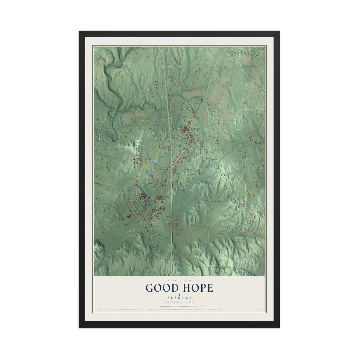 Map of Good Hope, Alabama, 12 x 18 inch print in a black wood frame