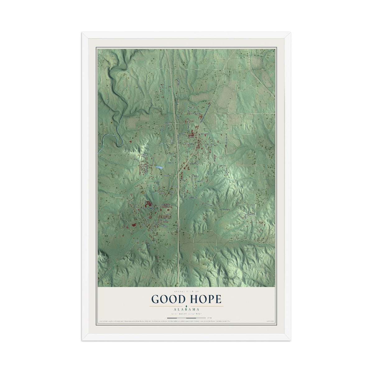 Map of Good Hope, Alabama, 12 x 18 inch print in a white wood frame