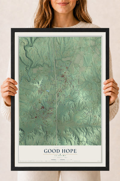 Map of Good Hope, Alabama, 18 x 24 inch print in a black wood frame