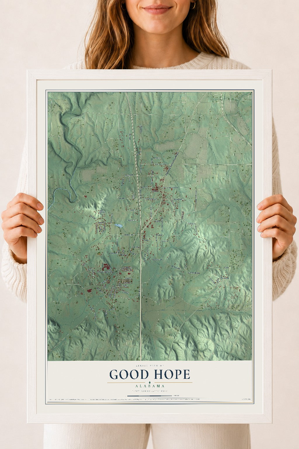Map of Good Hope, Alabama, 18 x 24 inch print in a white wood frame