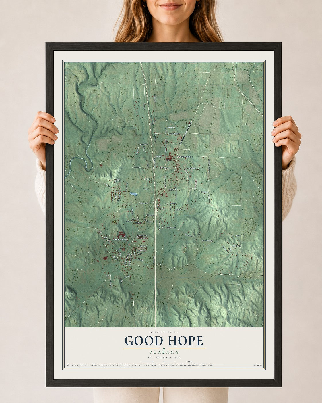 Map of Good Hope, Alabama, 24 x 36 inch print in a black wood frame