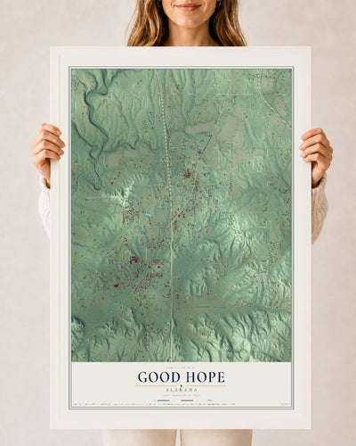 Map of Good Hope, Alabama, 24 x 36 inch print in a white wood frame