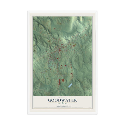 Map of Goodwater, Alabama, 12 x 18 inch print in a white wood frame
