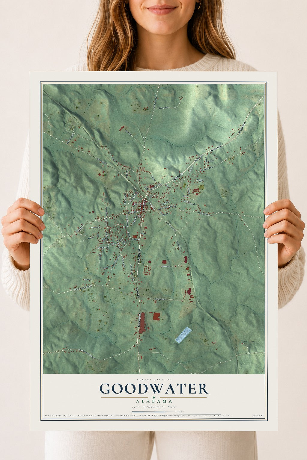 Map of Goodwater, Alabama, 18 x 24 inch unframed archival matte print