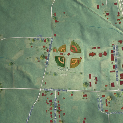 Second close-up of the map of Gordo, Alabama print showing more streets and buildings