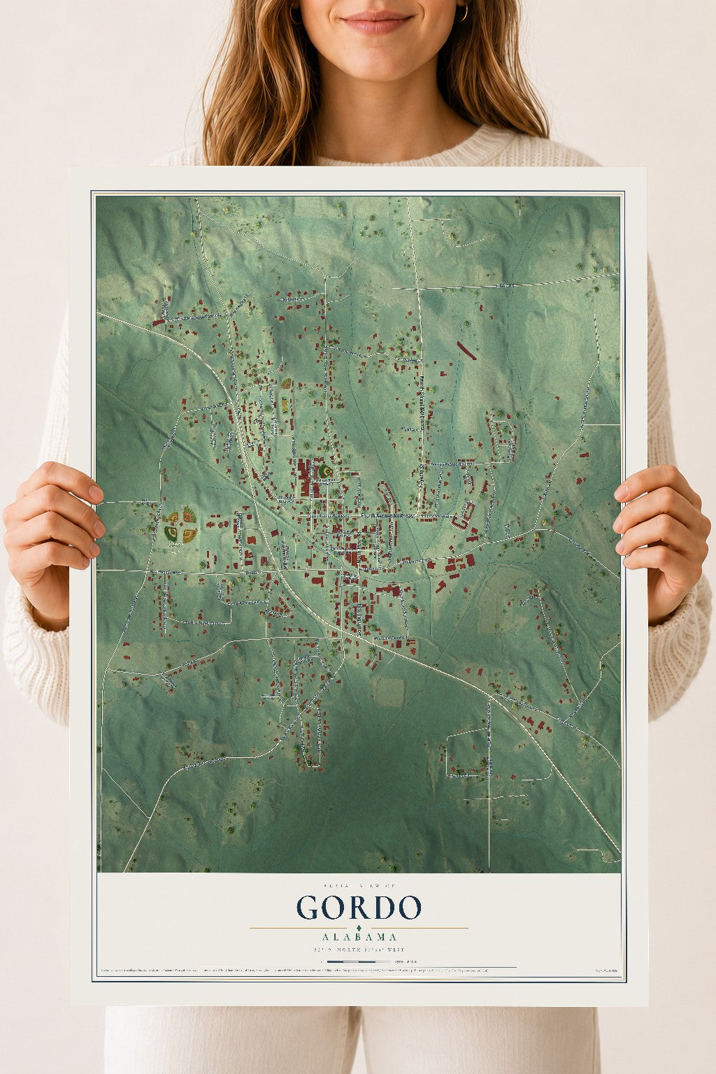 Map of Gordo, Alabama, 18 x 24 inch unframed archival matte print