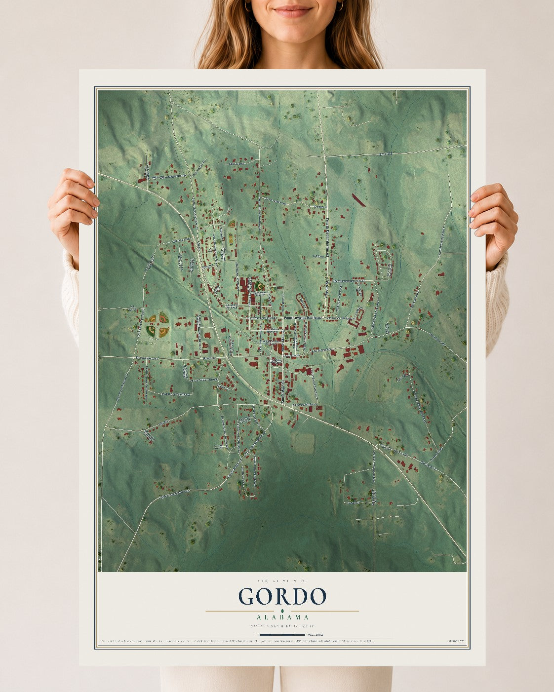 Map of Gordo, Alabama, 24 x 36 inch unframed archival matte print