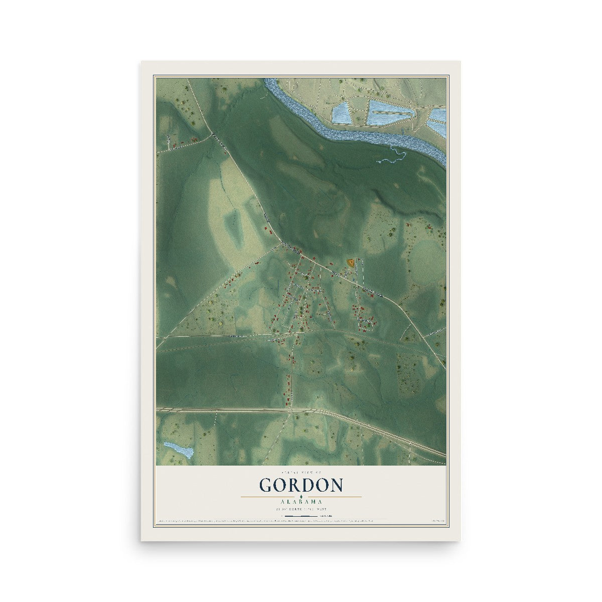 Map of Gordon, Alabama, 12 x 18 inch unframed archival matte print