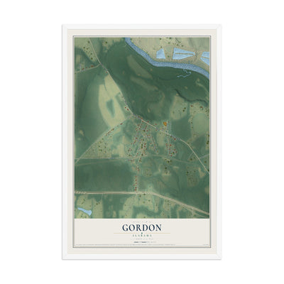 Map of Gordon, Alabama, 12 x 18 inch print in a white wood frame