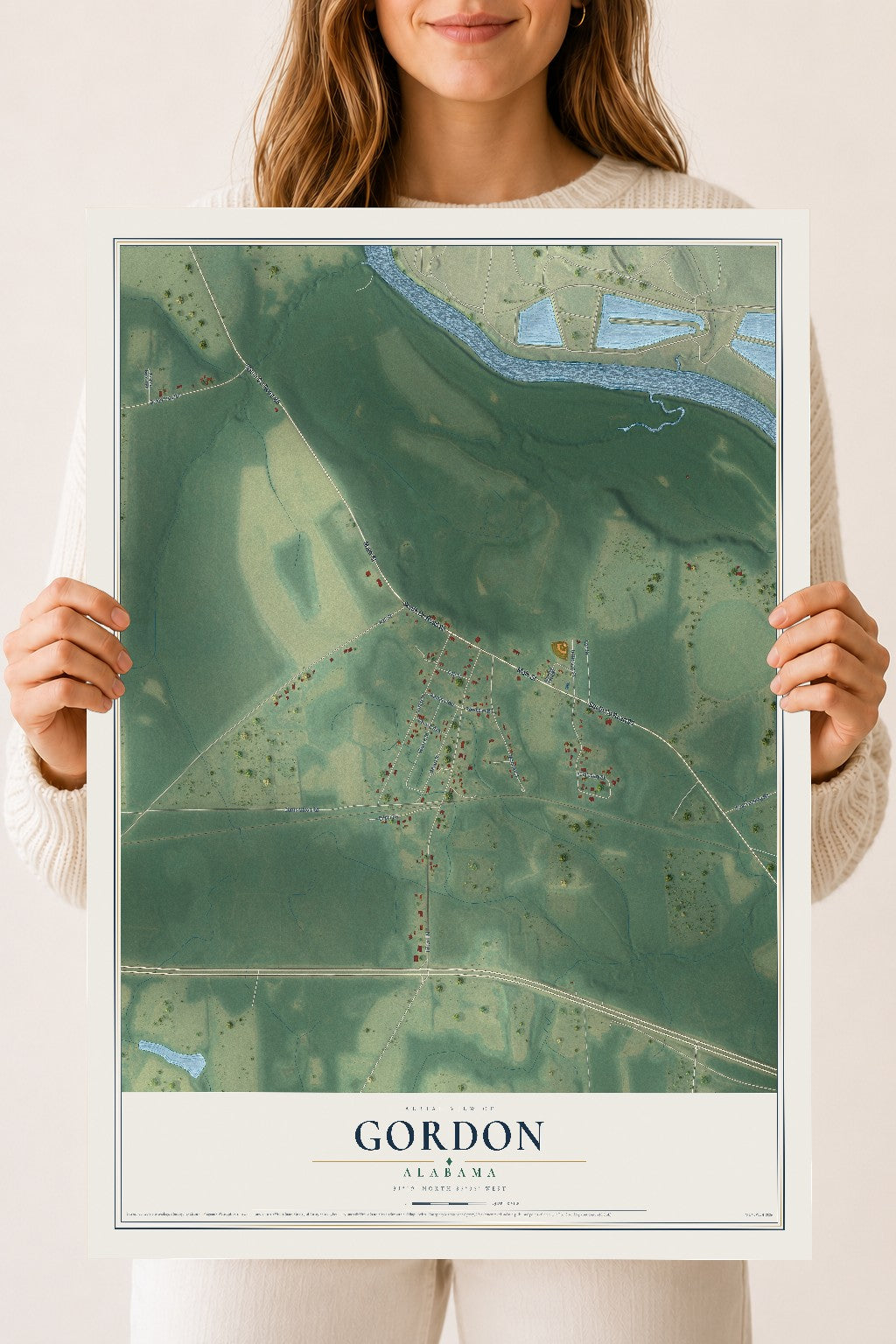 Map of Gordon, Alabama, 18 x 24 inch unframed archival matte print