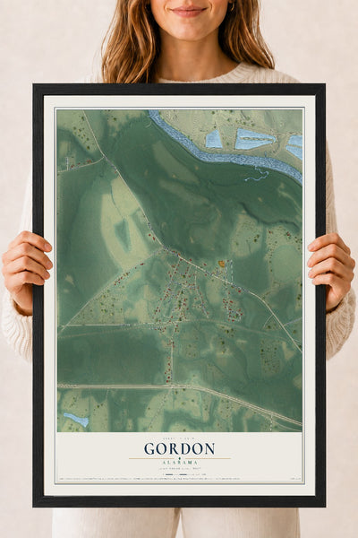 Map of Gordon, Alabama, 18 x 24 inch print in a black wood frame
