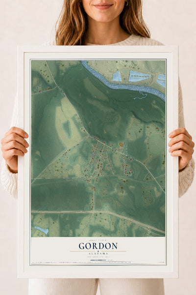 Map of Gordon, Alabama, 18 x 24 inch print in a white wood frame