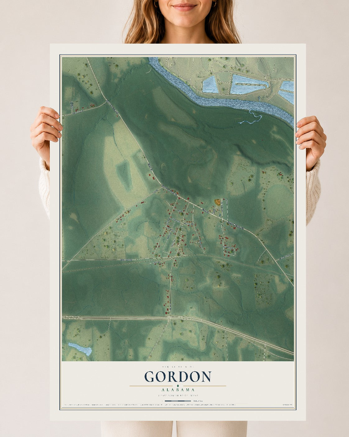 Map of Gordon, Alabama, 24 x 36 inch unframed archival matte print