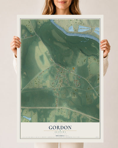 Map of Gordon, Alabama, 24 x 36 inch unframed archival matte print