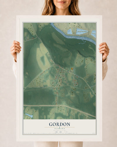 Map of Gordon, Alabama, 24 x 36 inch print in a white wood frame