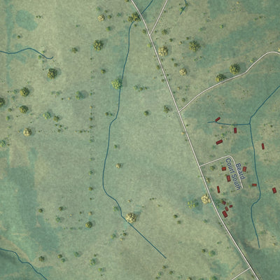 Close-up of the map of Gordonville, Alabama print showing street and building detail