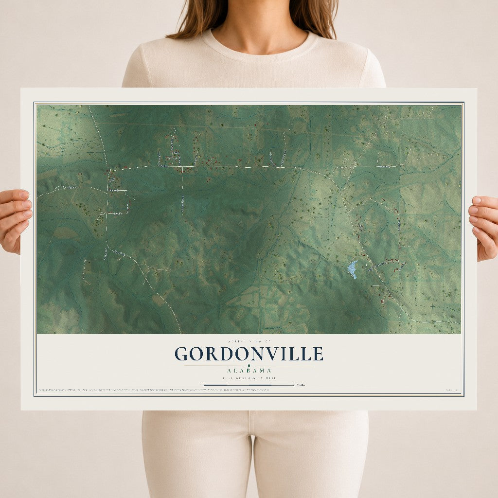 Map of Gordonville, Alabama, 18 x 24 inch unframed archival matte print