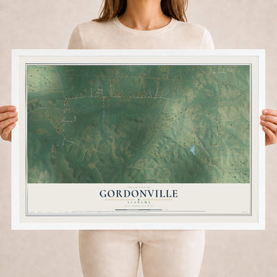 Map of Gordonville, Alabama, 18 x 24 inch print in a white wood frame