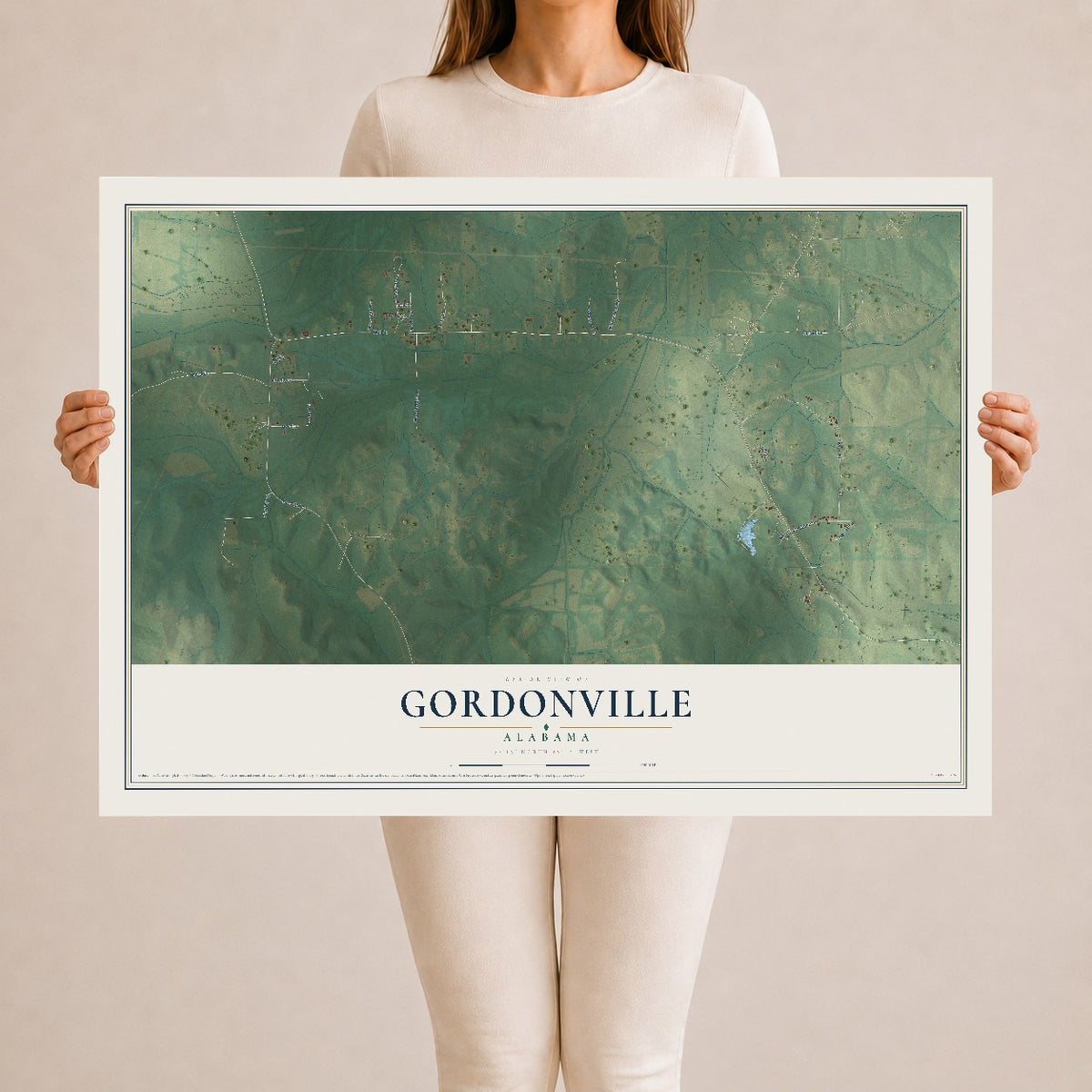 Map of Gordonville, Alabama, 24 x 36 inch unframed archival matte print