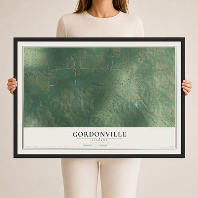 Map of Gordonville, Alabama, 24 x 36 inch print in a black wood frame