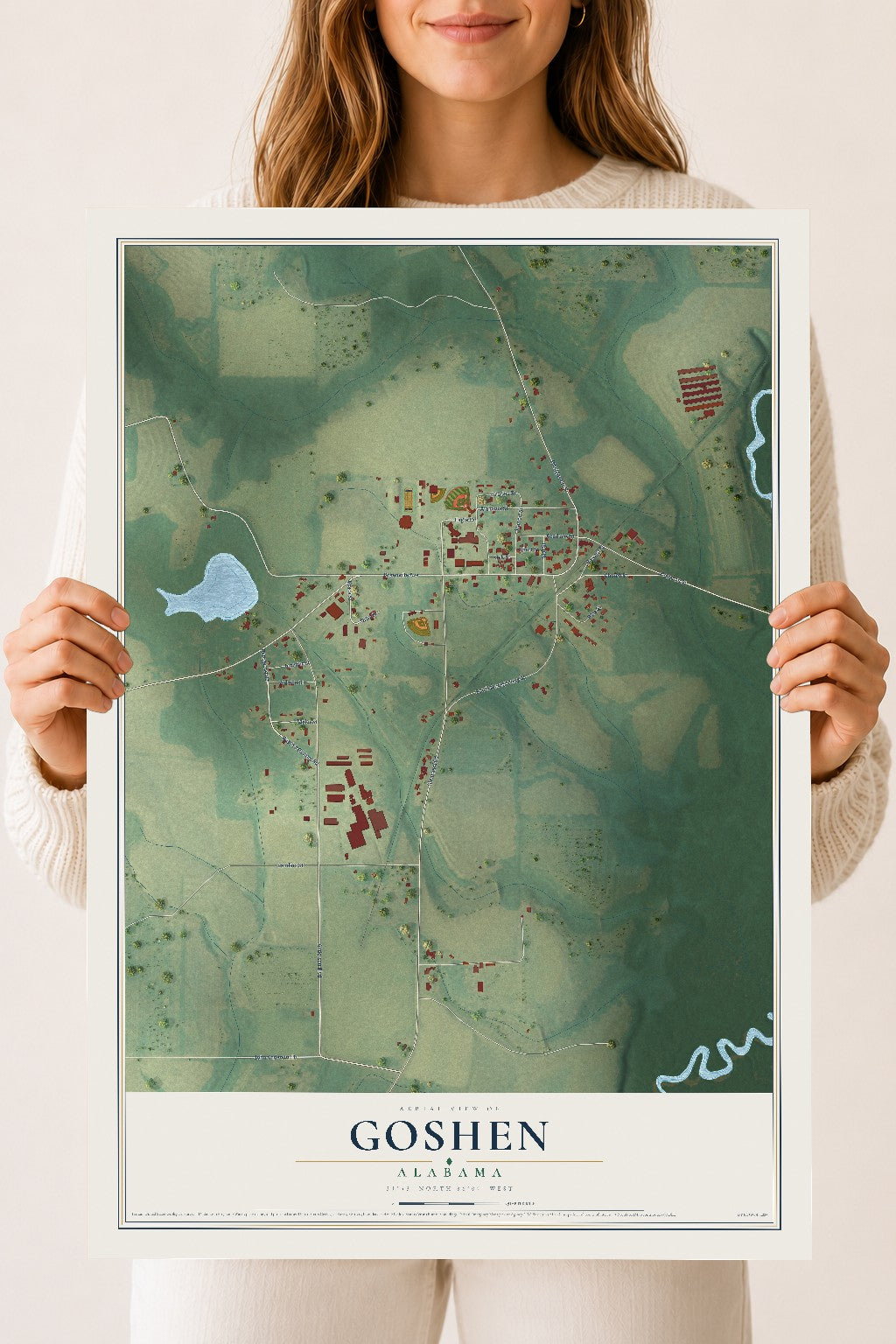 Map of Goshen, Alabama, 18 x 24 inch unframed archival matte print