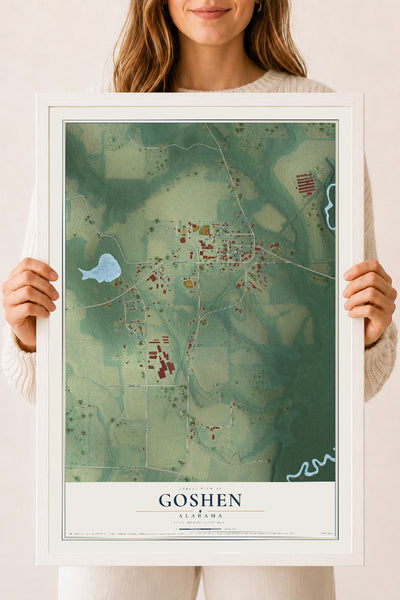 Map of Goshen, Alabama, 18 x 24 inch print in a white wood frame
