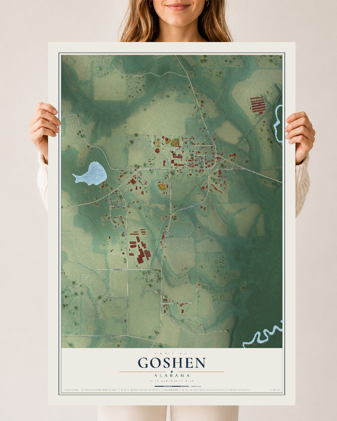 Map of Goshen, Alabama, 24 x 36 inch unframed archival matte print