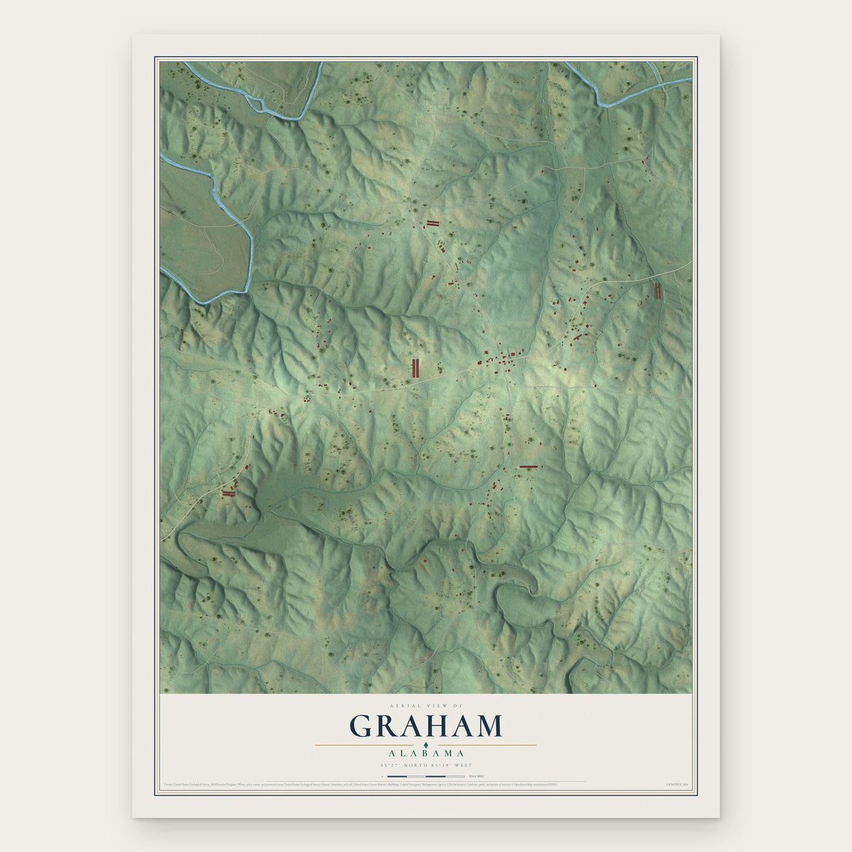 Graham, Alabama map print, the full design