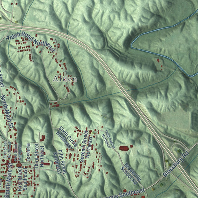 Second close-up of the map of Graysville, Alabama print showing more streets and buildings