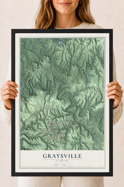 Map of Graysville, Alabama, 18 x 24 inch print in a black wood frame