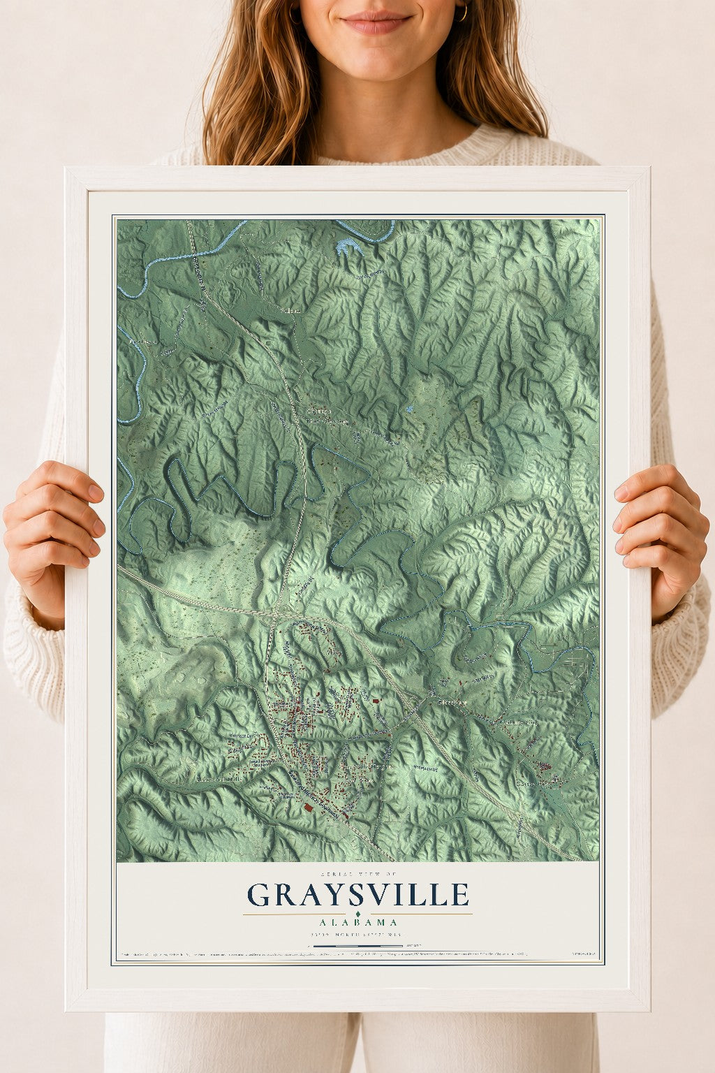 Map of Graysville, Alabama, 18 x 24 inch print in a white wood frame