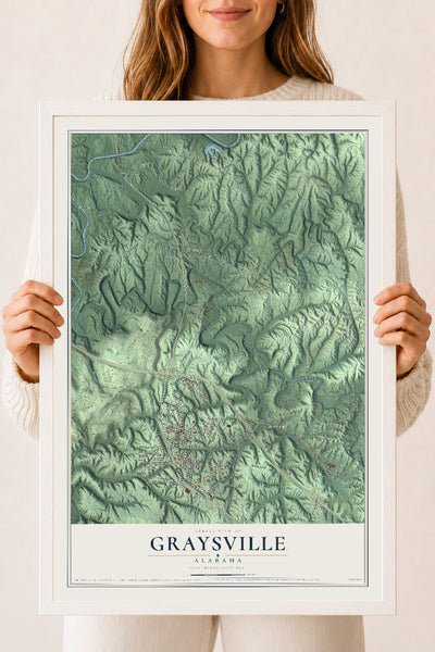 Map of Graysville, Alabama, 18 x 24 inch print in a white wood frame