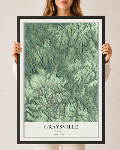 Map of Graysville, Alabama, 24 x 36 inch print in a black wood frame
