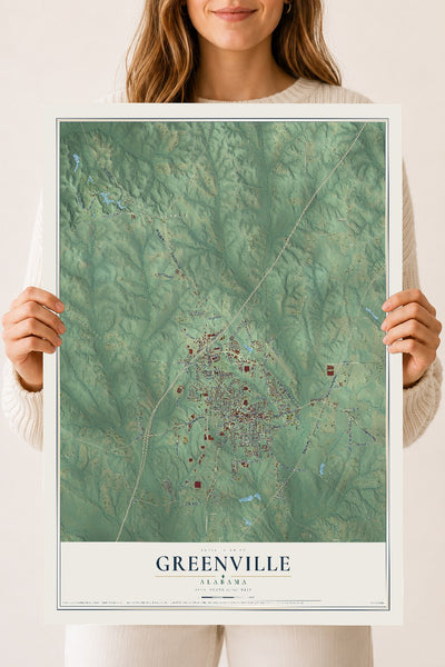 Map of Greenville, Alabama, 18 x 24 inch unframed archival matte print