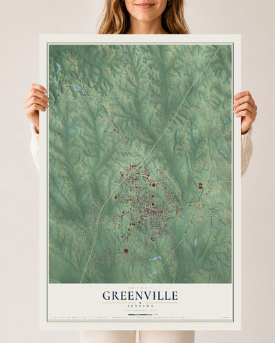 Map of Greenville, Alabama, 24 x 36 inch unframed archival matte print